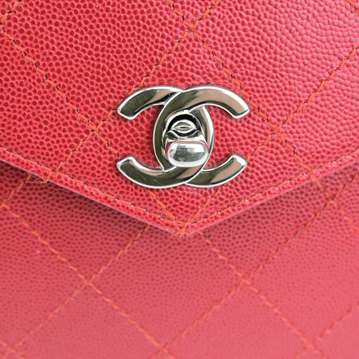 Chanel Vintage Cc Flap Top Handle Calfskin Leather Red Calfskin Bag (Pre-Owned)