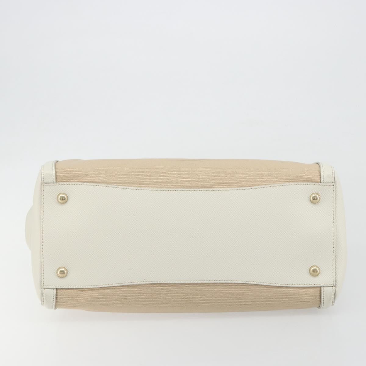 Prada Cuir Frame Convertible Canvas And Saffiano Leather Beige Canvas Tote Bag Bag (Pre-Owned)