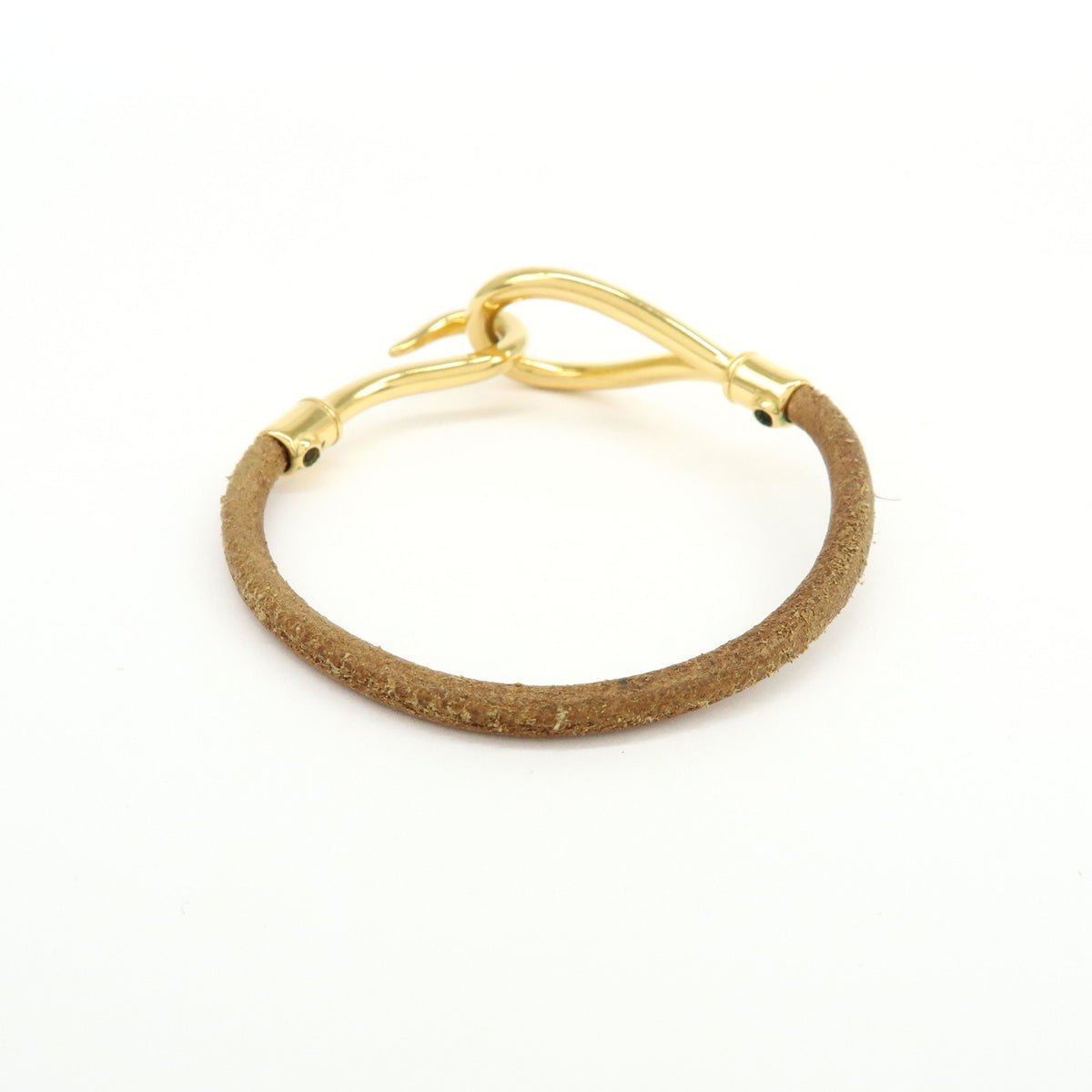 Hermes Jumbo Hook Braided Leather And Metal Brown Leather Bracelet Jewelry (Pre-Owned)