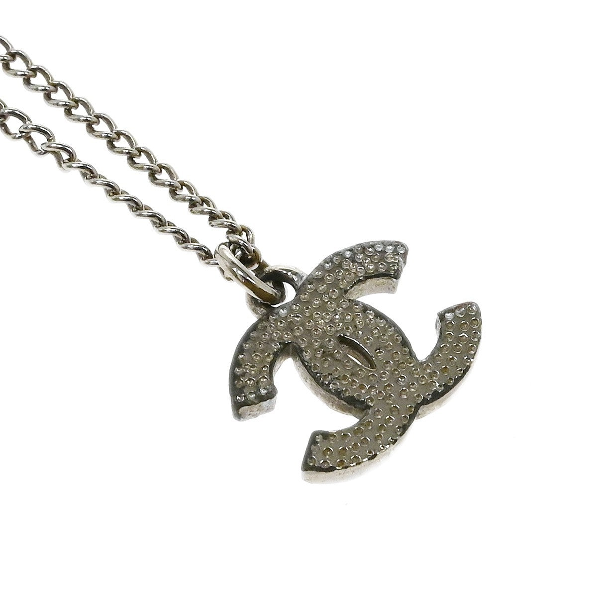 Chanel Vintage Cc Pendant Metal With Crystals Silver Silver_Plated Necklace Jewelry (Pre-Owned)