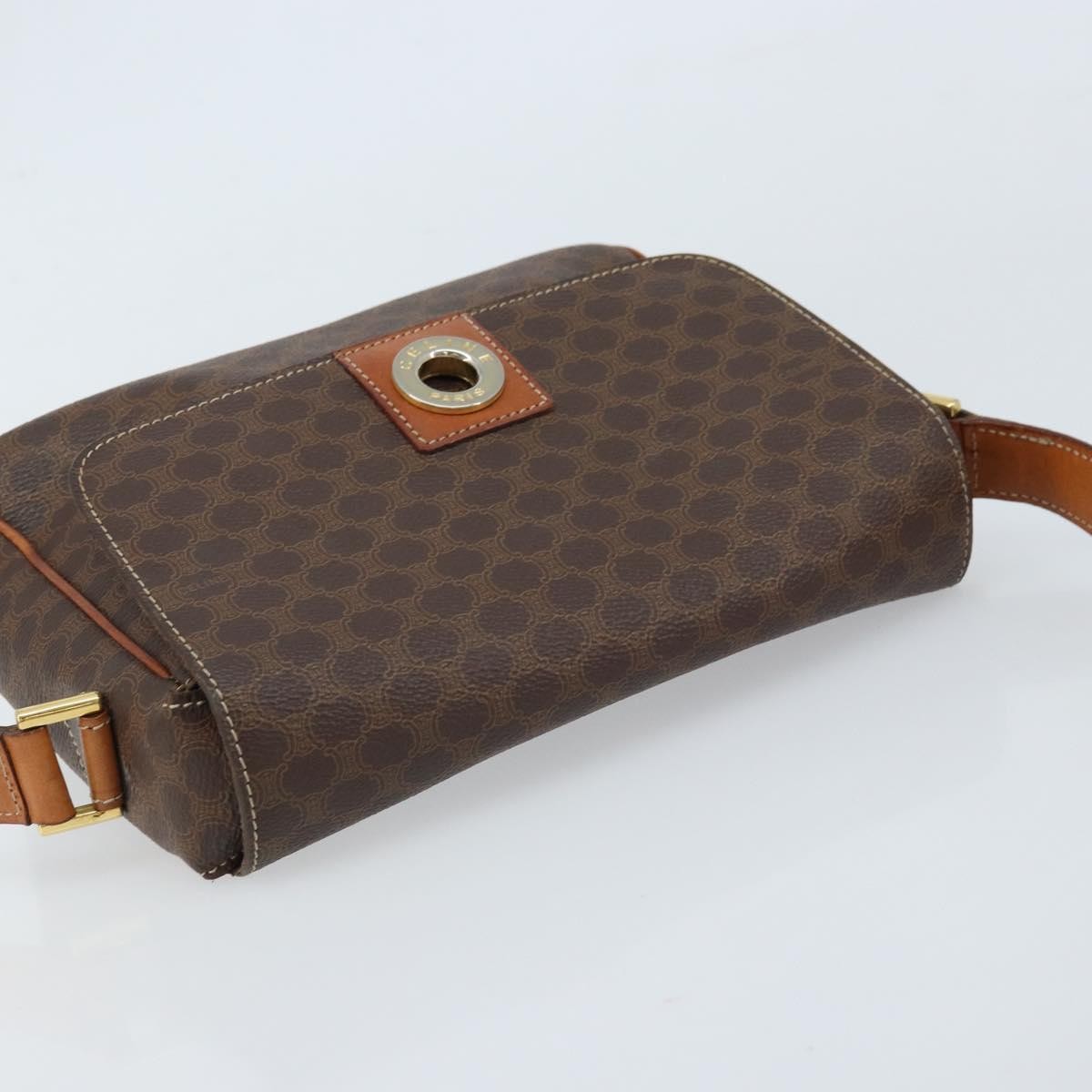 Celine Vintage Macadam Circle Logo Canvas And Leather Brown Canvas Shoulder Bag Bag (Pre-Owned)