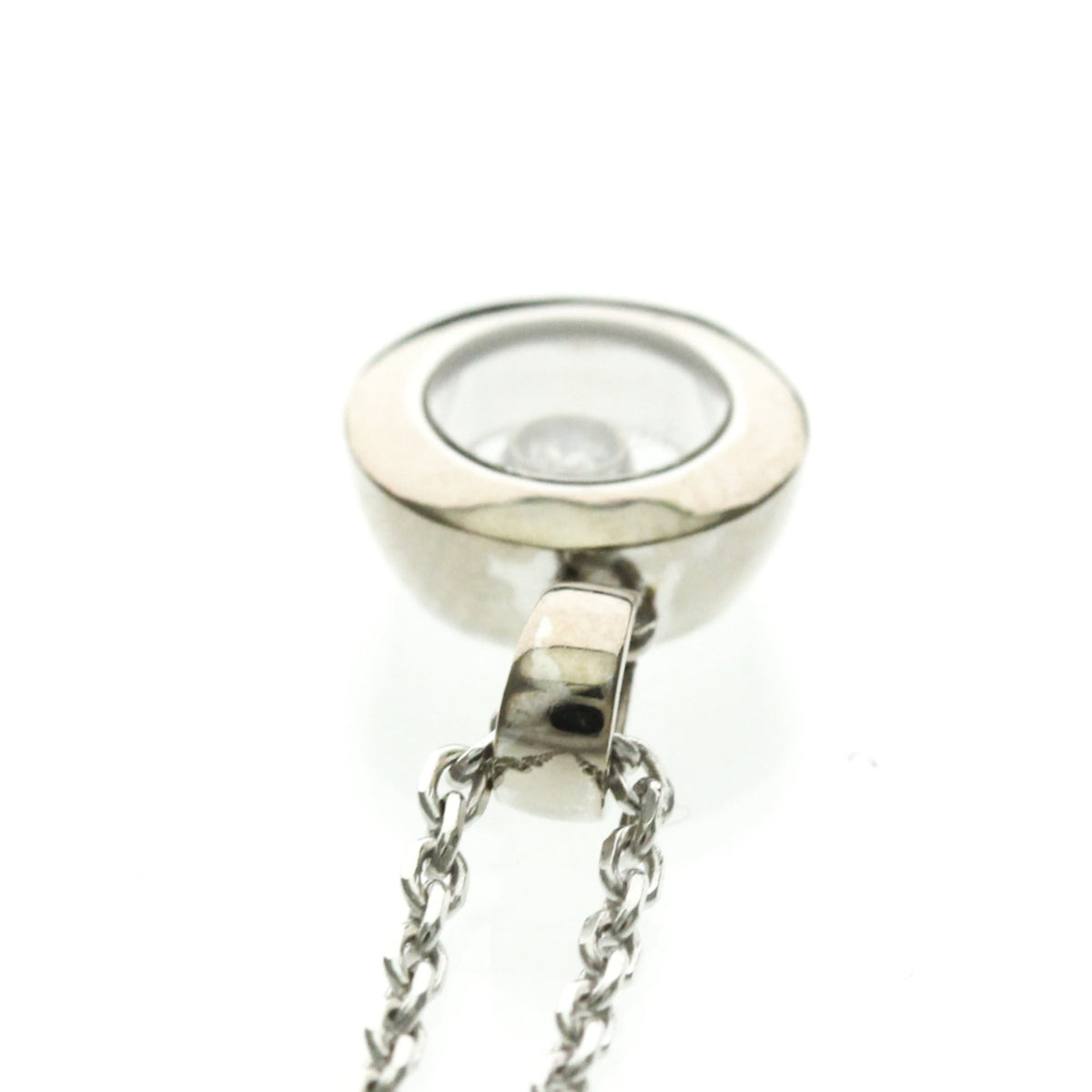Chopard Happy Diamonds Round Pendant 18K White Gold With 1 Floating Diamond Silver White_Gold Necklace Jewelry (Pre-Owned)