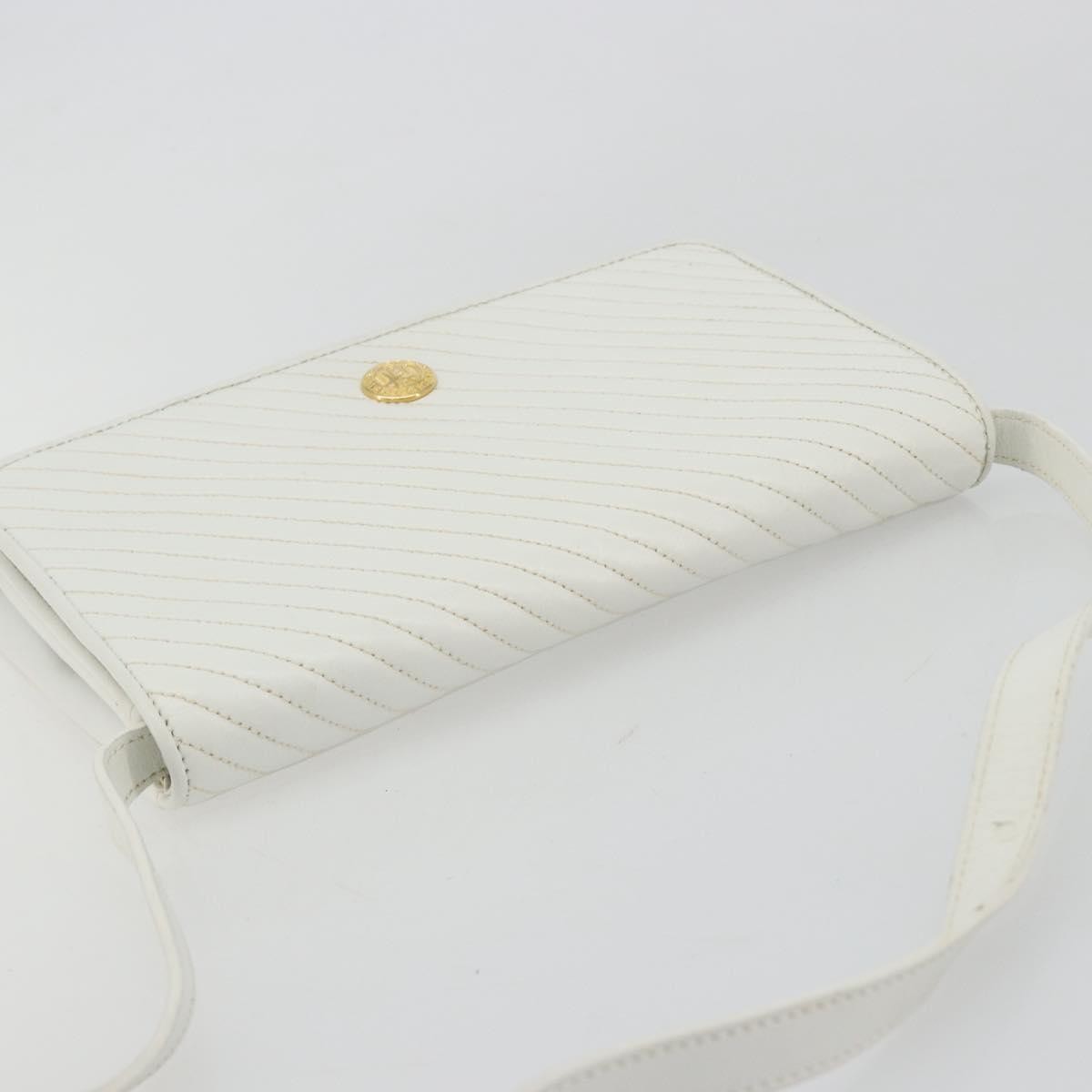 Celine Vintage Flap Quilted Leather White Leather Shoulder Bag Bag (Pre-Owned)