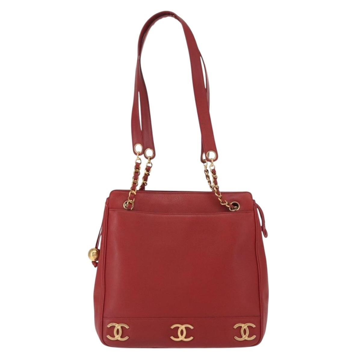 Chanel Vintage Metal Cc Caviar Red Leather Shoulder Bag Bag (Pre-Owned)