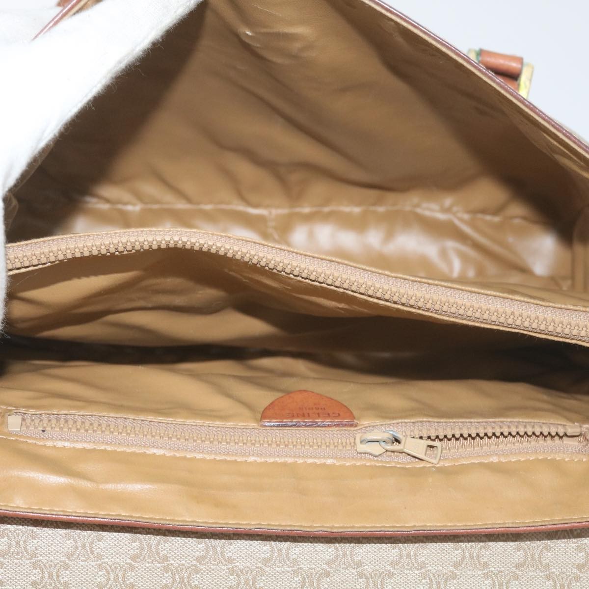 Celine Vintage Macadam Canvas And Leather Beige Canvas Handbag (Pre-Owned)