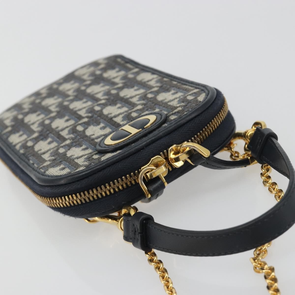 Christian Dior 30 Montaigne Phone Holder On Chain Oblique Canvas Navy Canvas Clutche & Pouche Bag (Pre-Owned)