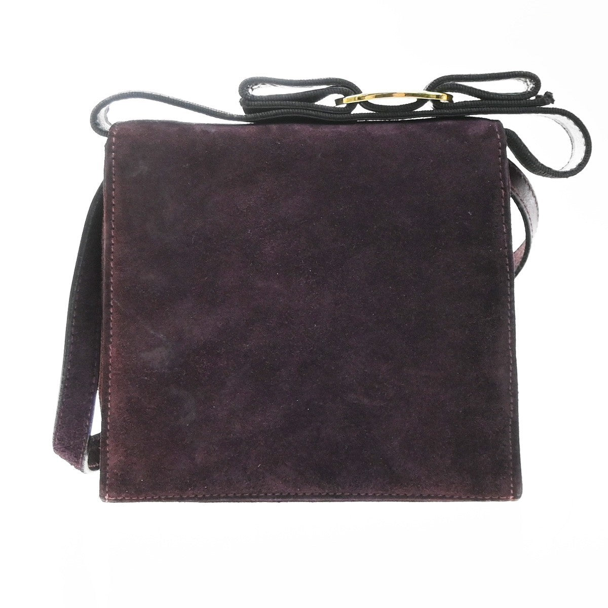 Salvatore Ferragamo Vintage Vara Bow Handle Shoulder Suede Purple Suede Handbag (Pre-Owned)