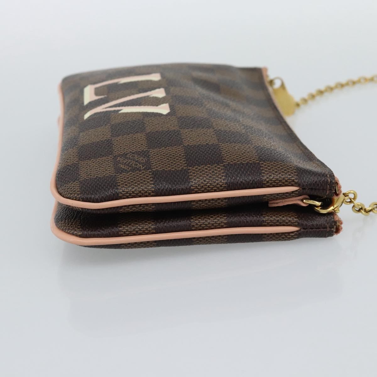 Louis Vuitton Double Zip Pochette Damier Ebene Brown Canvas Clutche & Pouche Bag (Pre-Owned)