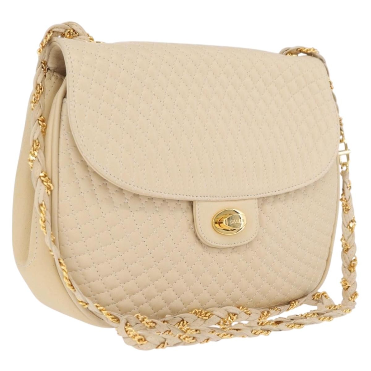 Bally Vintage Chain Quilted Leather Neutral Leather Shoulder Bag Bag (Pre-Owned)