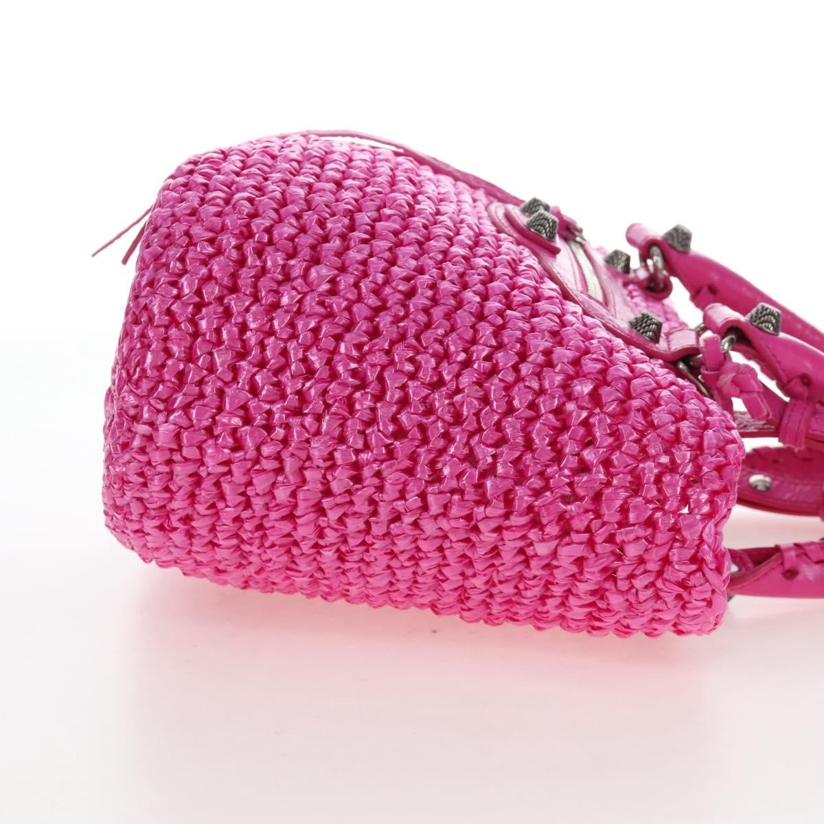 Balenciaga Le Cagole Panier Woven Raffia And Leather Pink Plastic Tote Bag Bag (Pre-Owned)