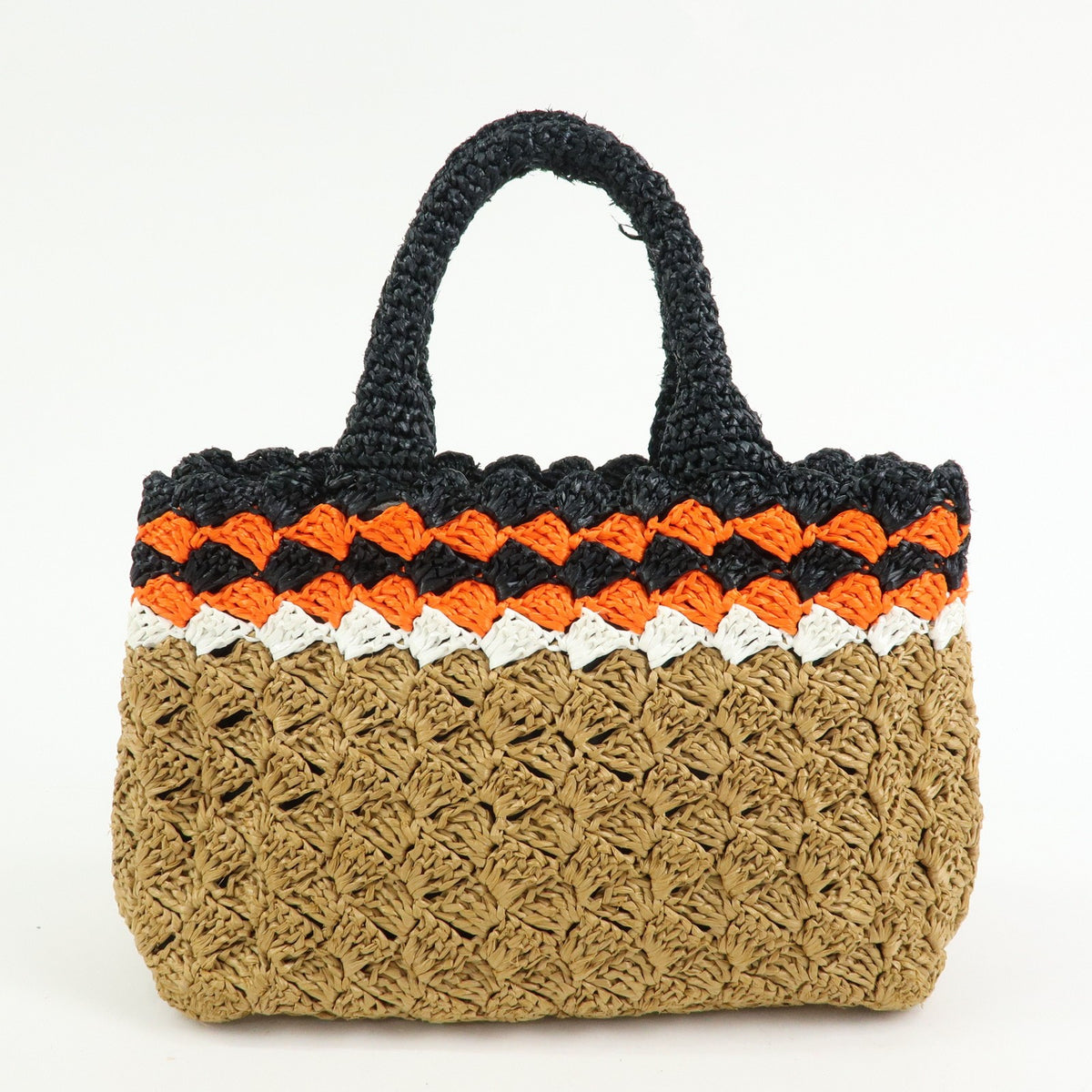Prada Triangle Logo Raffia Crochet Beige Wicker Tote Bag Bag (Pre-Owned)