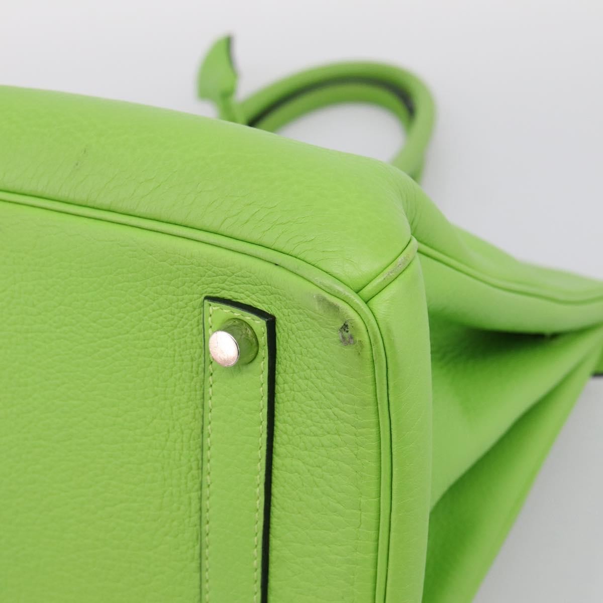 Hermes Birkin Green Clemence With Palladium Hardware Green Leather Handbag (Pre-Owned)