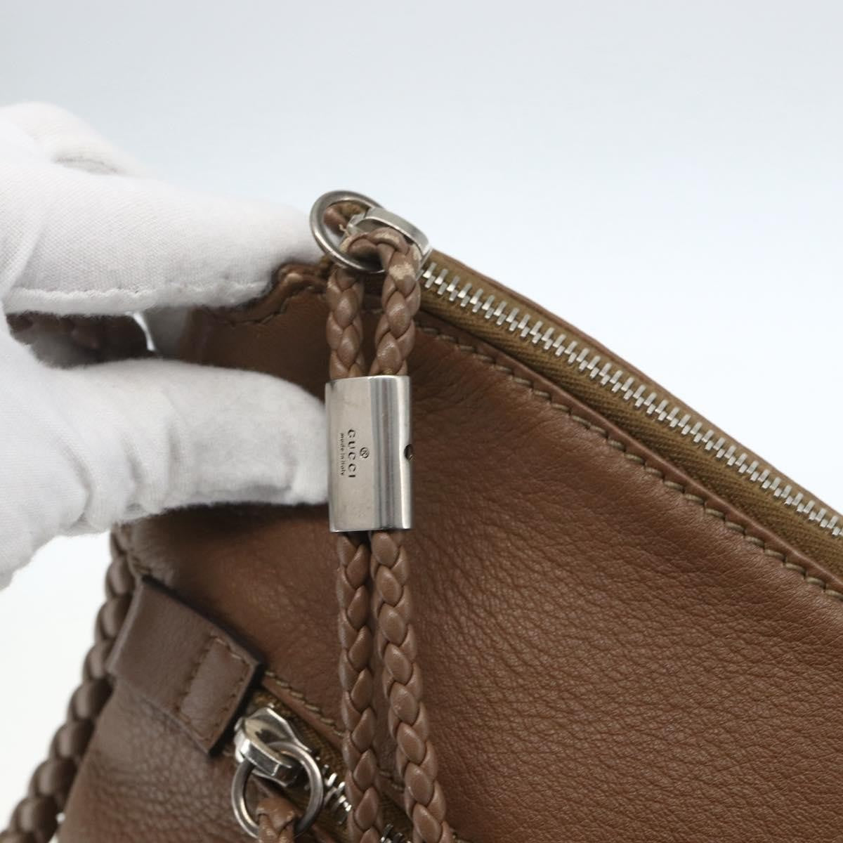 Gucci Braided Strap Zip Messenger Leather Brown Leather Shoulder Bag Bag (Pre-Owned)