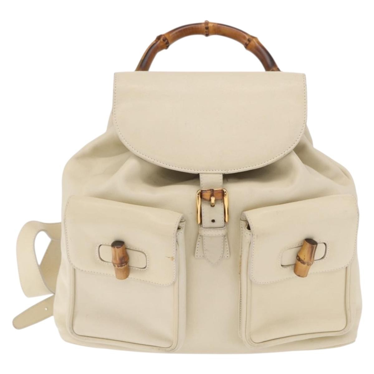 Gucci Vintage Bamboo Leather Gold Leather Backpack Bag (Pre-Owned)
