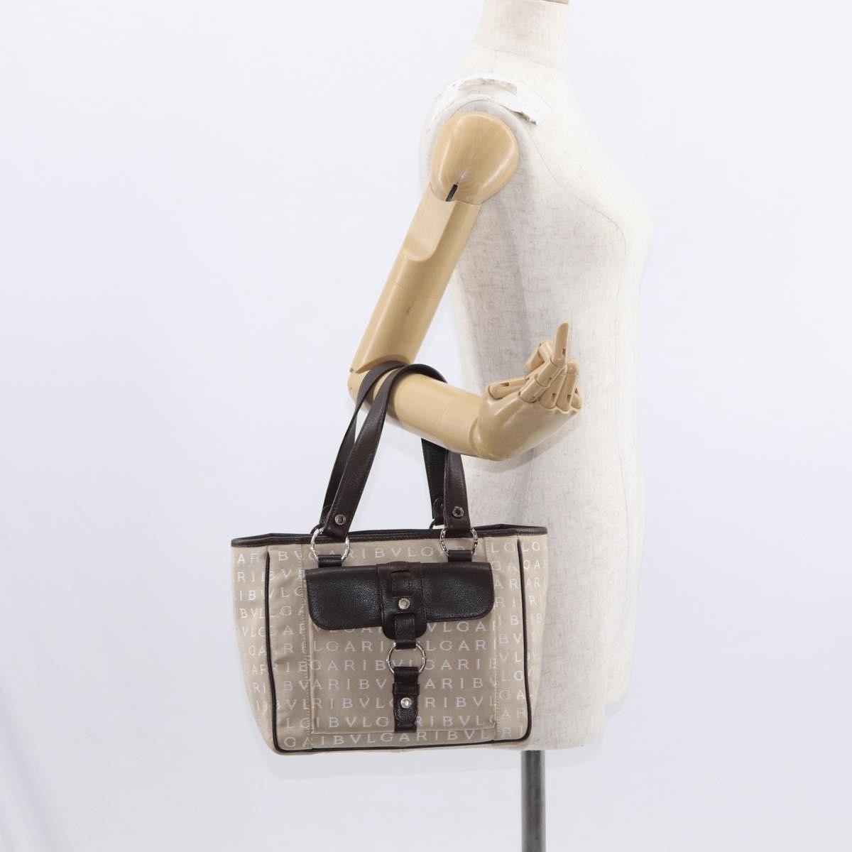 Bvlgari Logomania Canvas Beige Canvas Handbag (Pre-Owned)