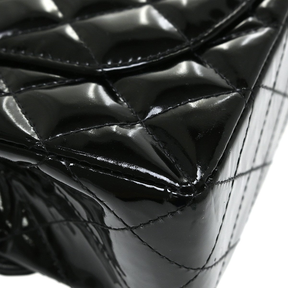 Chanel Timeless - Classic Double Flap Quilted Crinkled Patent Black Patent_Leather Shoulder Bag Bag (Pre-Owned)