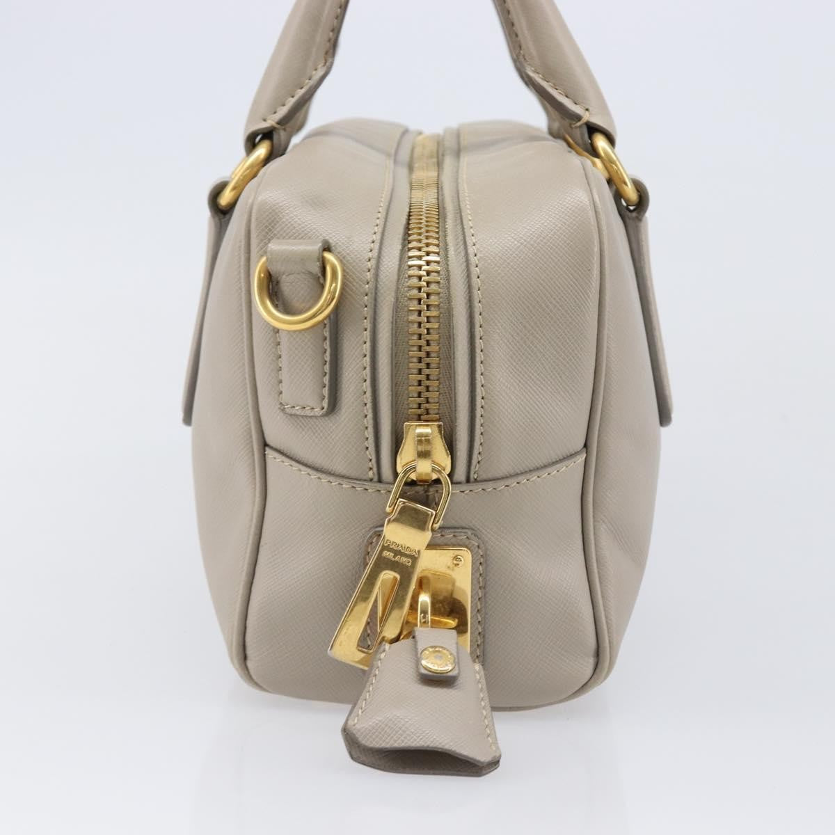 Prada Convertible Bauletto Saffiano Leather Gray Leather Handbag (Pre-Owned)