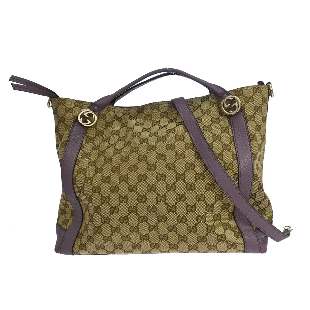 Gucci Miss Gg Tote Gg Canvas With Leather Beige Canvas Handbag (Pre-Owned)
