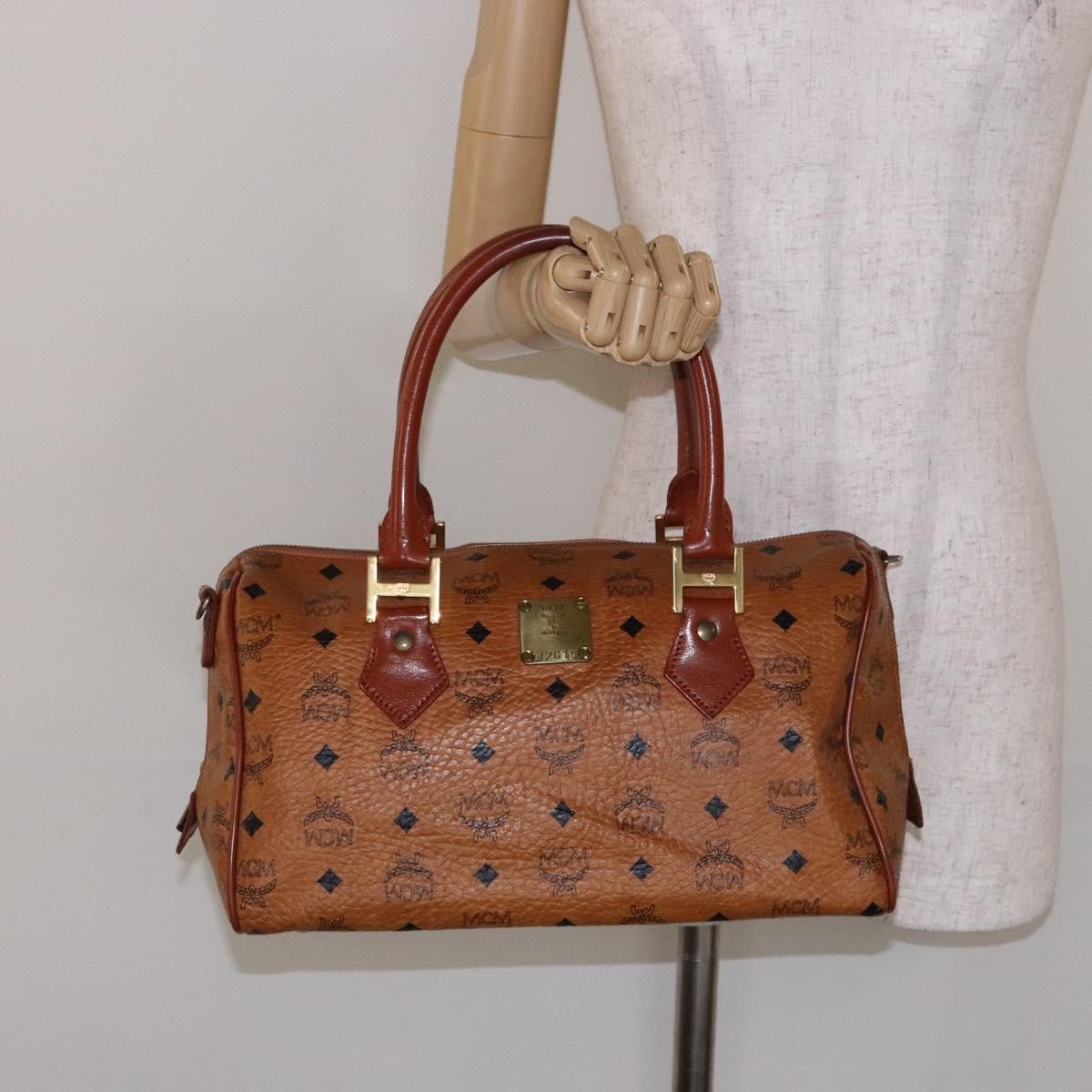 MCM Visetos Logogramme Leather Brown Leather Handbag (Pre-Owned)