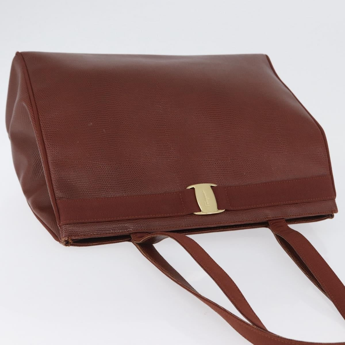 Salvatore Ferragamo Vala Tote Embossed Leather Brown Leather Tote Bag Bag (Pre-Owned)