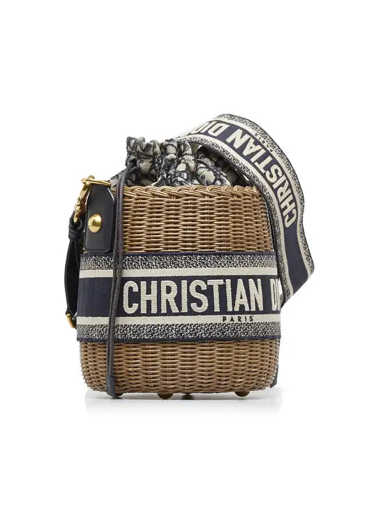Christian Dior Drawstring Bucket Bag Wicker With Oblique Canvas Other Wicker Crossbody Bag Bag (Pre-Owned)
