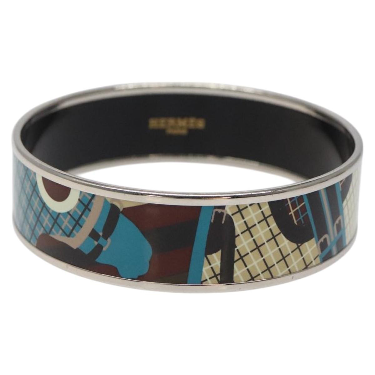 Hermes Caleche Bangle Enamel Blue Metal Bracelet Jewelry (Pre-Owned)