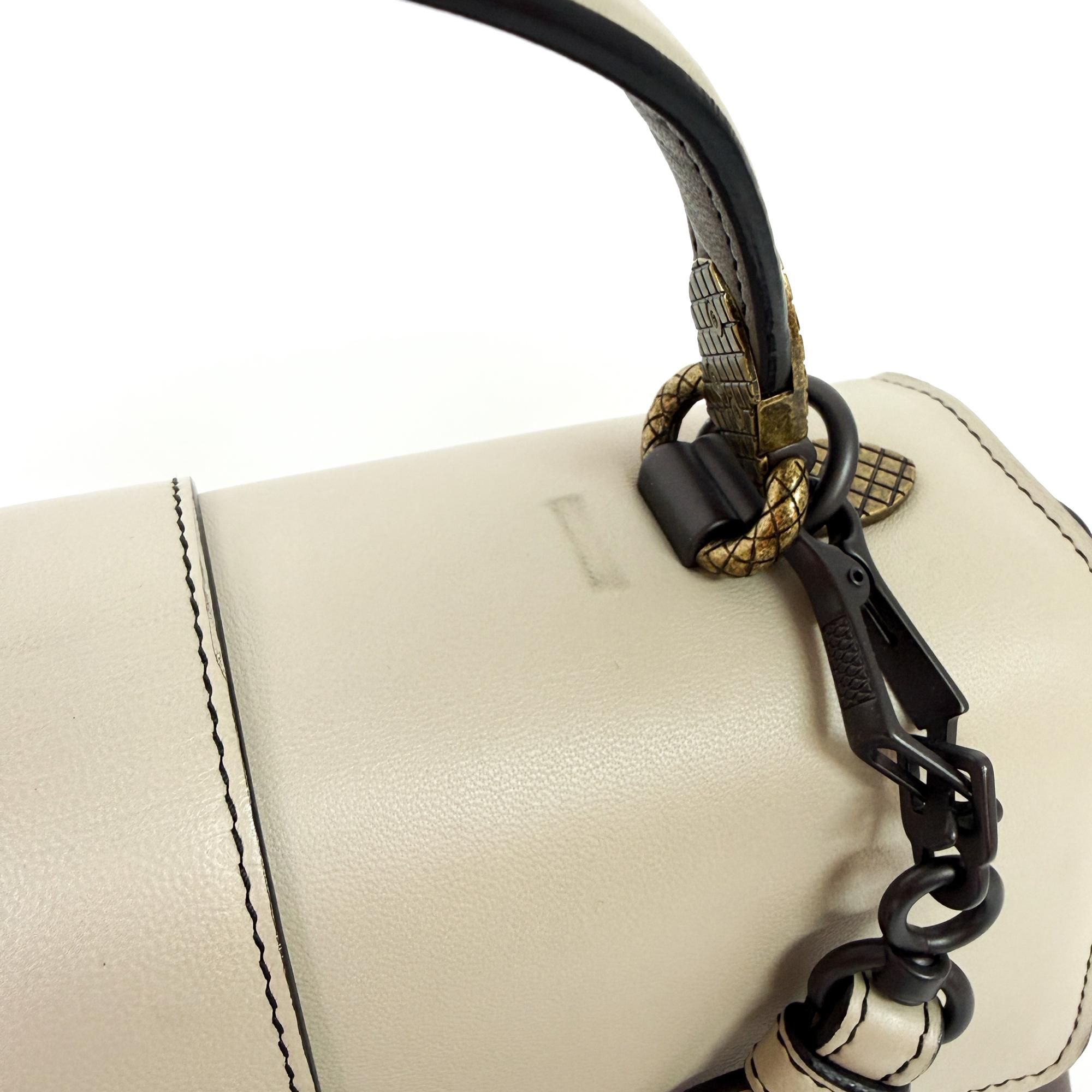 Bottega Veneta Piazza Top Handle Leather With Intrecciato Detail Gray Leather Handbag (Pre-Owned)
