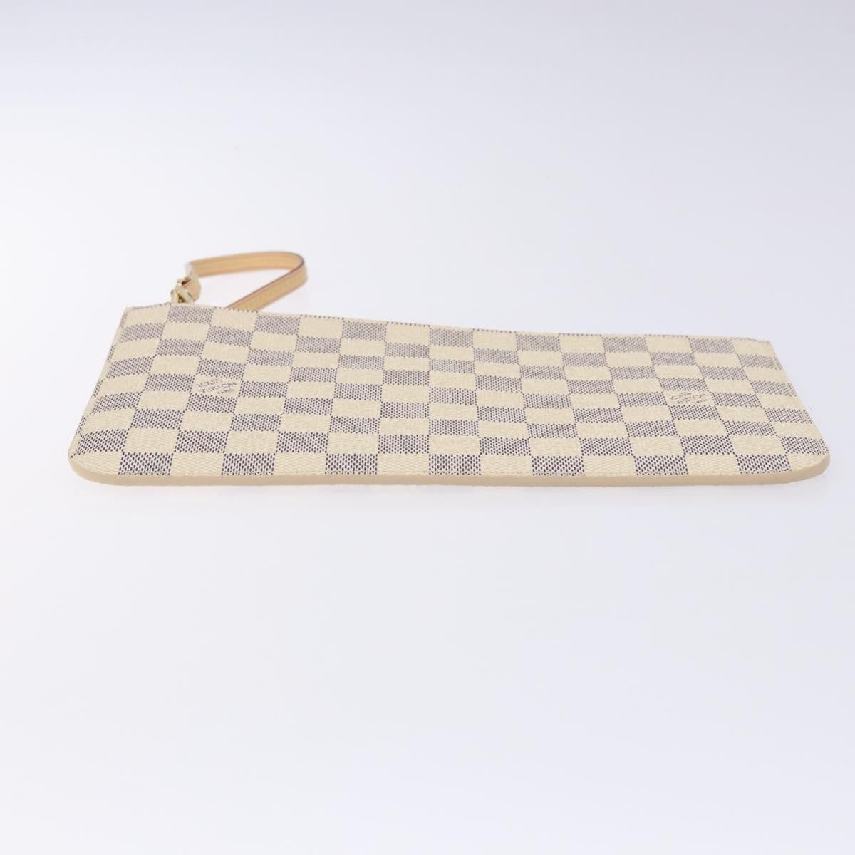 Louis Vuitton Neverfull Pochette Damier Ebene White Canvas Bag (Pre-Owned)