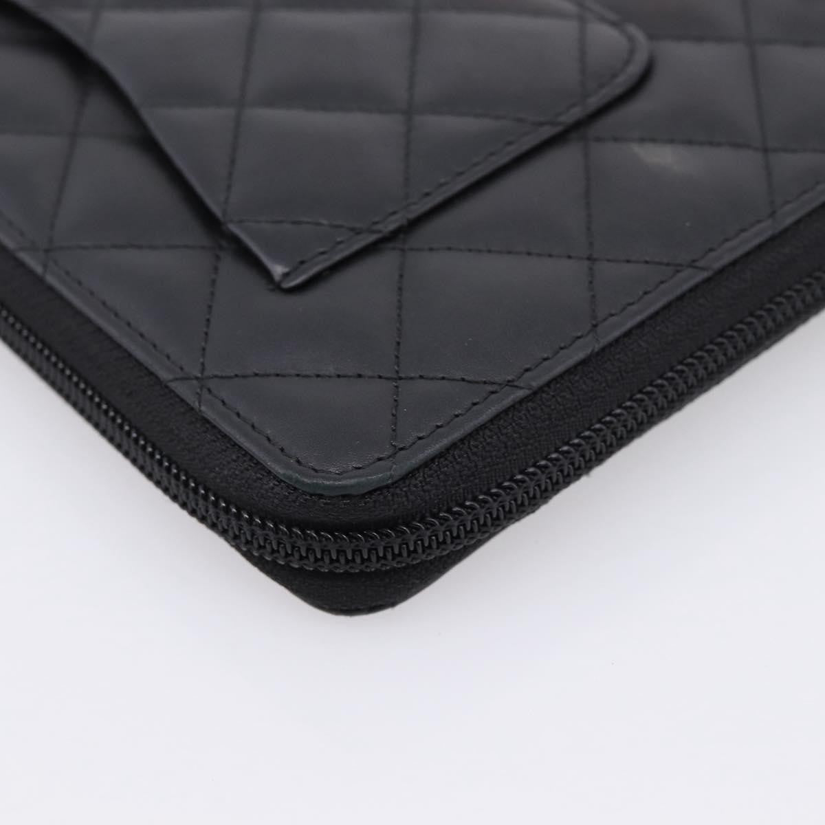 Chanel Cambon Zip Around Organizer Quilted Lambskin Black Leather Wallets Accessory (Pre-Owned)