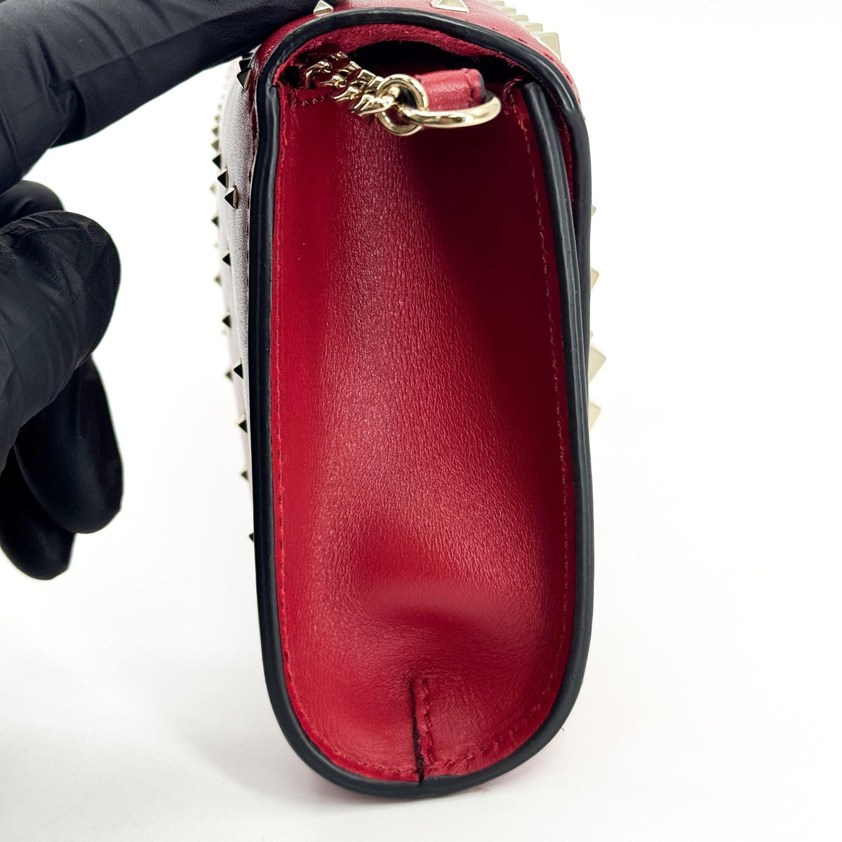Valentino Garavani Demilune Clutch Studded Leather Red Leather Clutche & Pouche Bag (Pre-Owned)