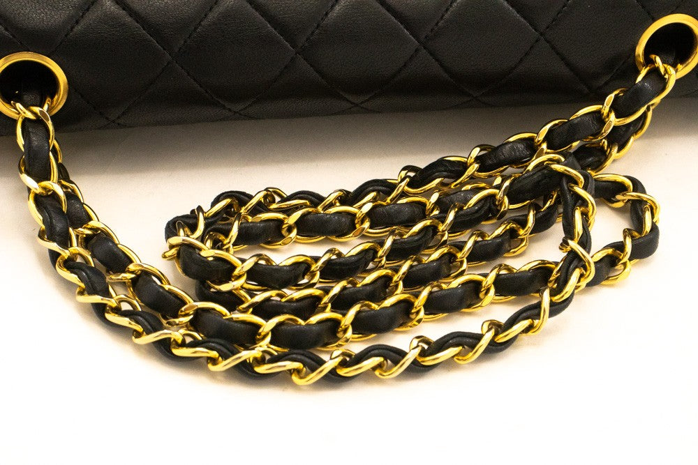 Chanel Classic Flap Lambskin Black Leather Crossbody Bag Bag (Pre-Owned)