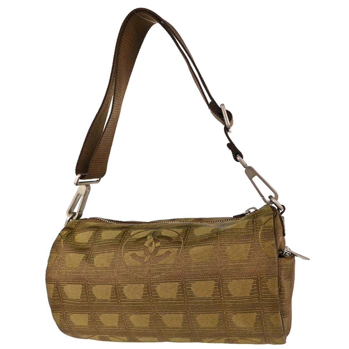 Chanel Travel Line Barrel Nylon Khaki Nylon Travel Bag Bag (Pre-Owned)