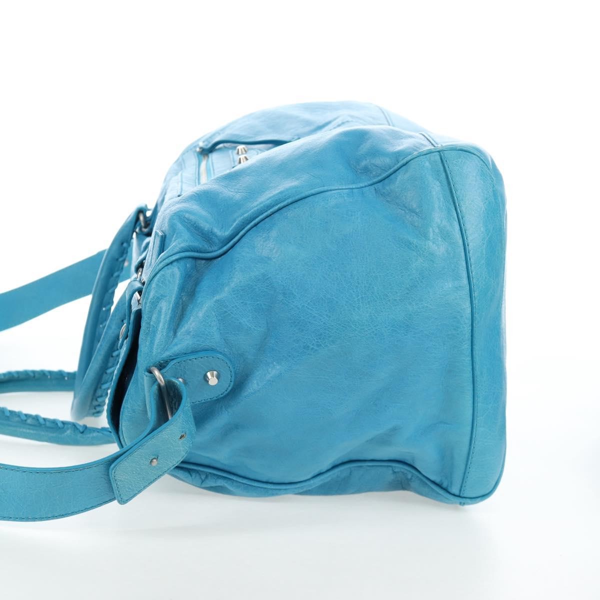 Balenciaga Squash Duffle Leather Blue Leather Handbag (Pre-Owned)
