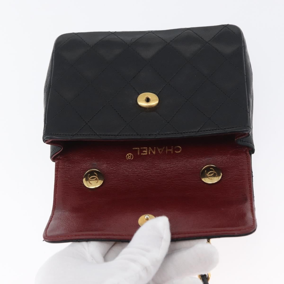 Chanel Vintage Square Cc Flap Quilted Lambskin Black Leather Shoulder Bag Bag (Pre-Owned)