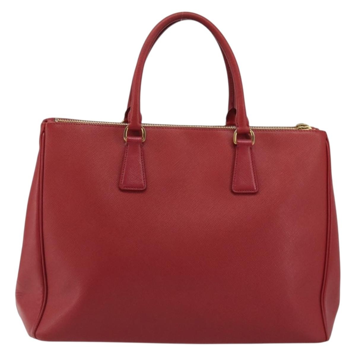 Prada Double Zip Lux Tote Saffiano Leather Red Leather Handbag (Pre-Owned)