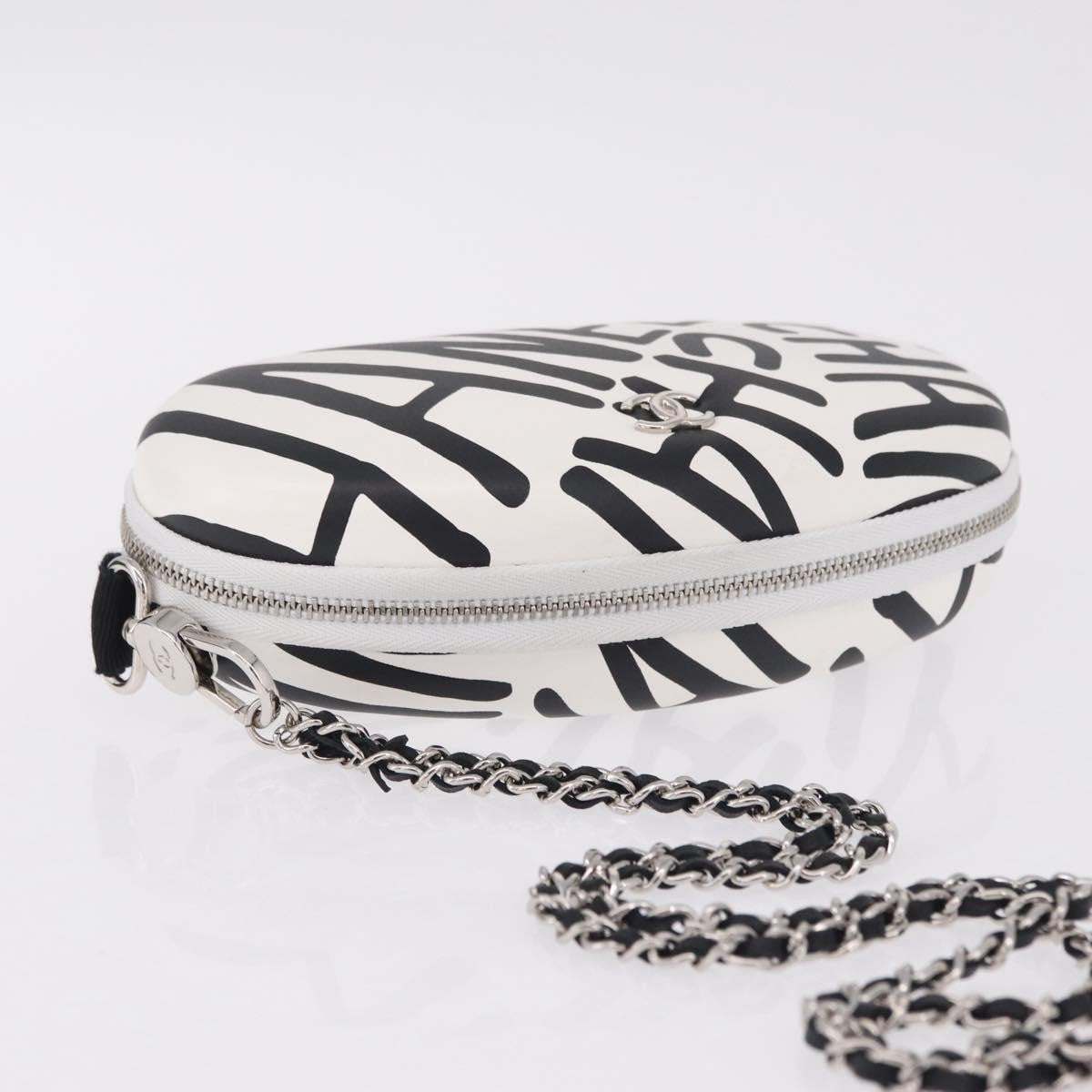 Chanel Coco Neige Zip Around Sunglasses Case With Chain Printed Leather White Leather Sunglasse Accessory (Pre-Owned)