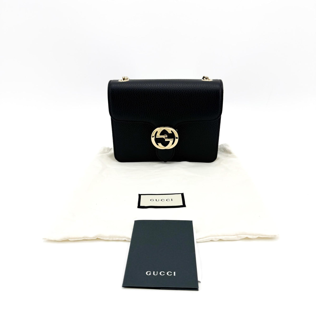 Gucci Interlocking Leather Black Leather Shoulder Bag Bag (Pre-Owned)