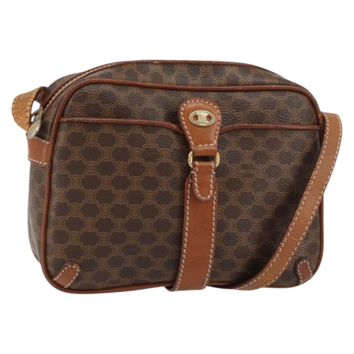 Celine Vintage Macadam Canvas And Leather Brown Canvas Shoulder Bag Bag (Pre-Owned)