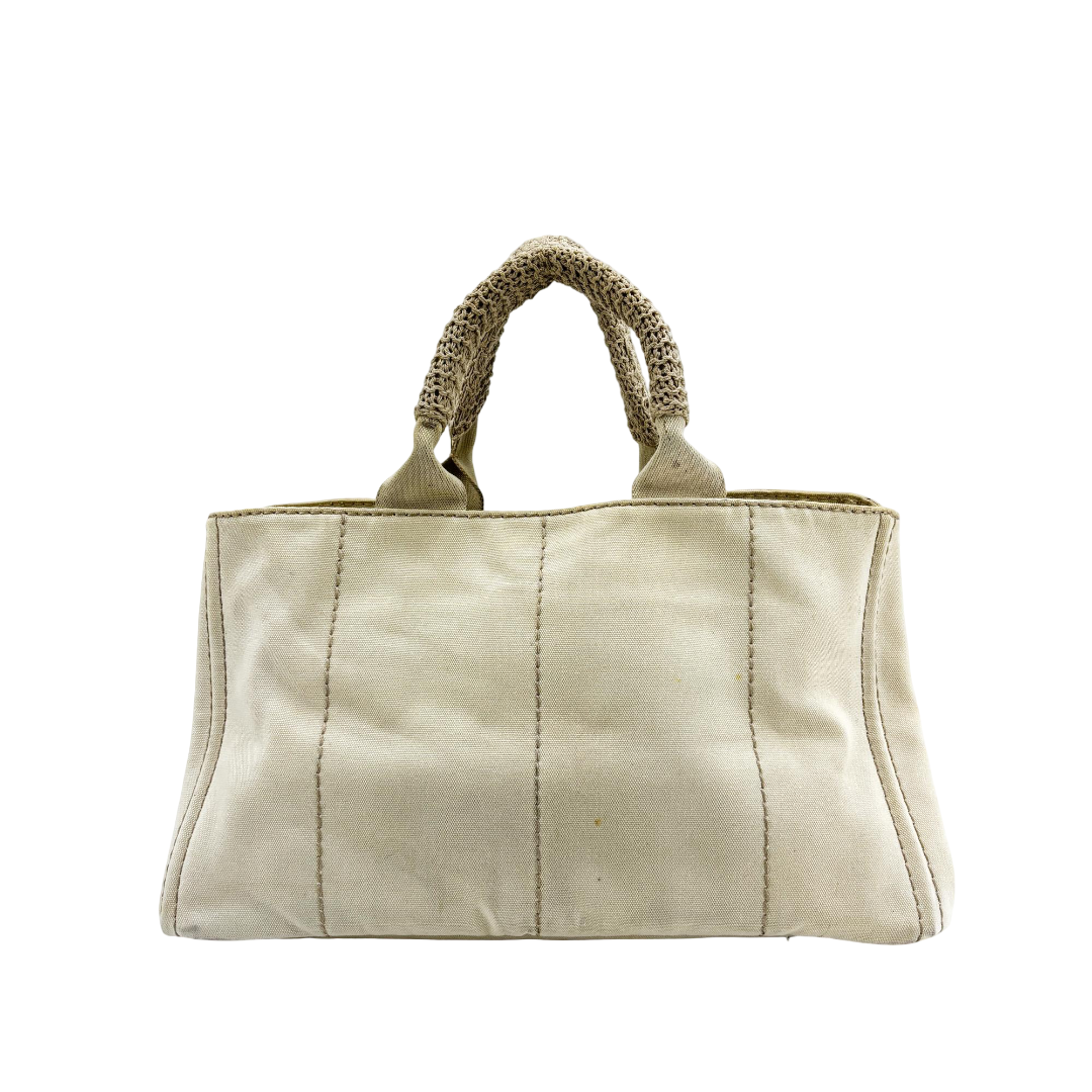Prada Canapa Canvas Beige Canvas Tote Bag Bag (Pre-Owned)
