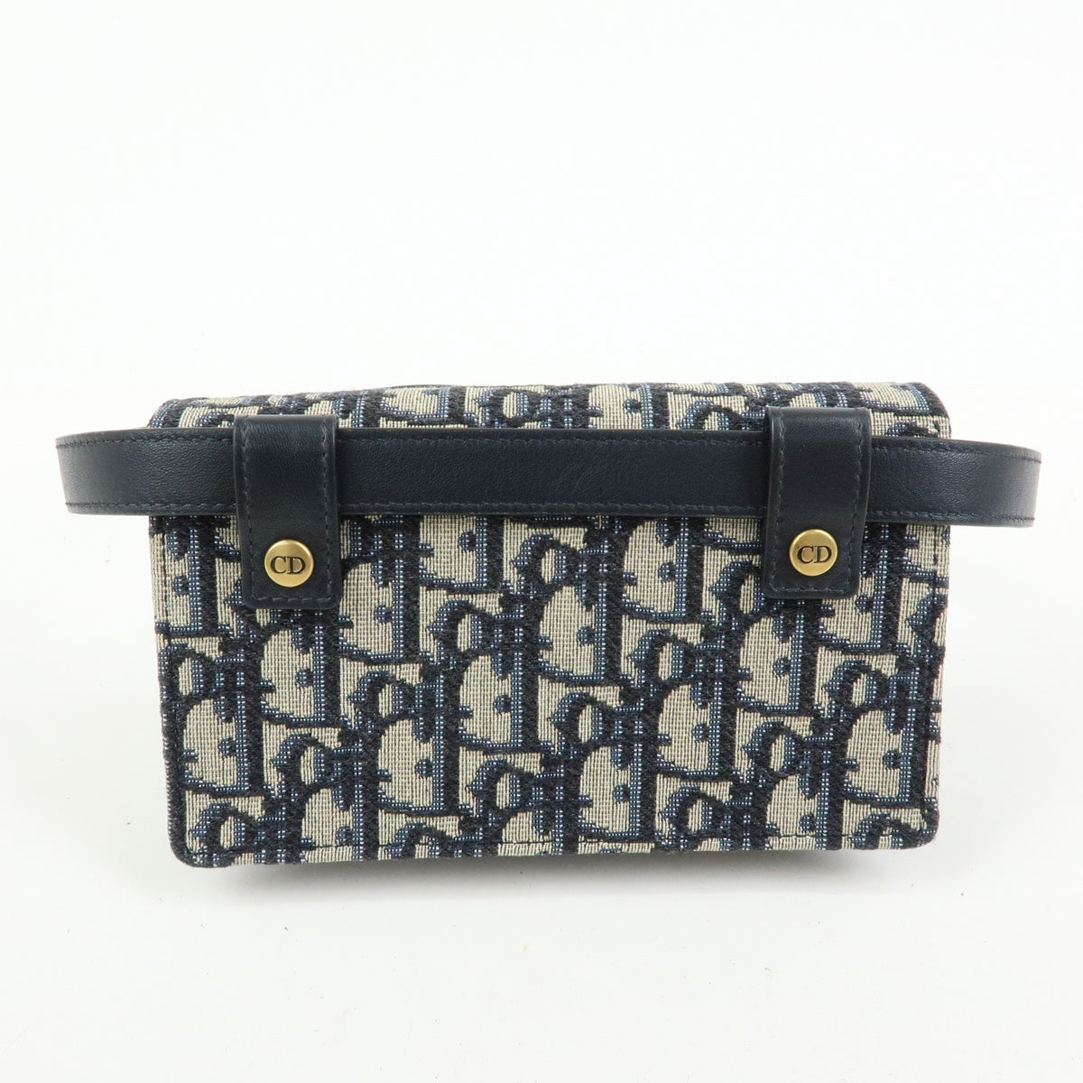 Christian Dior Saddle Belt Oblique Canvas Navy Canvas Handbag (Pre-Owned)