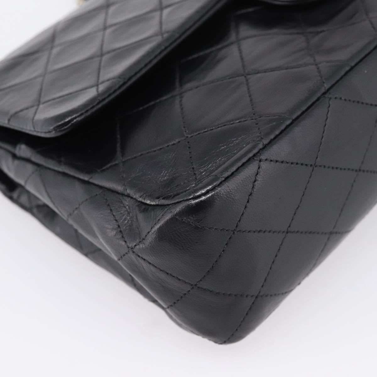 Chanel Timeless - Classic Double Flap Quilted Lambskin Black Leather Handbag (Pre-Owned)
