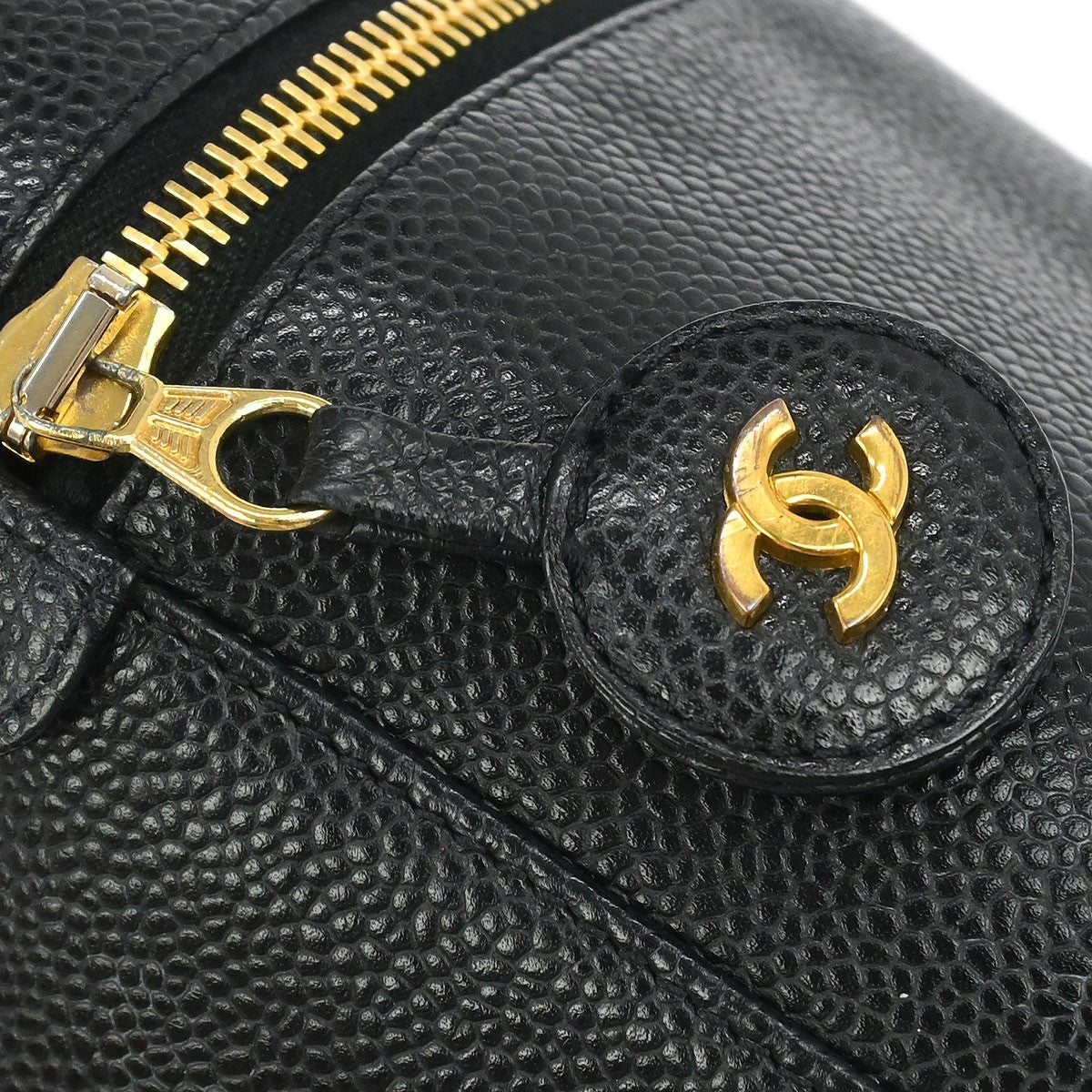 Chanel Vintage Timeless Cosmetic Case Caviar Black Leather Handbag (Pre-Owned)