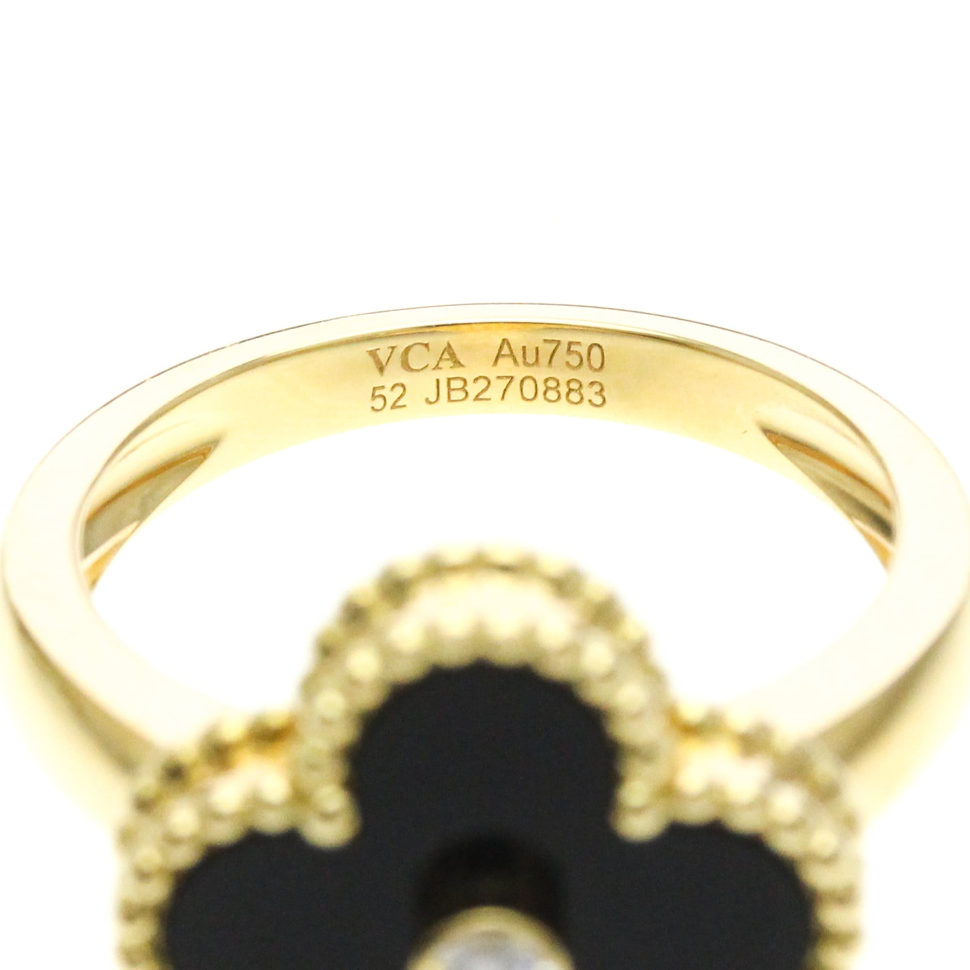 Van Cleef & Arpels Vintage Alhambra 18K Yellow Gold With Carnelian And Diamond Black Yellow_Gold Ring Jewelry (Pre-Owned)