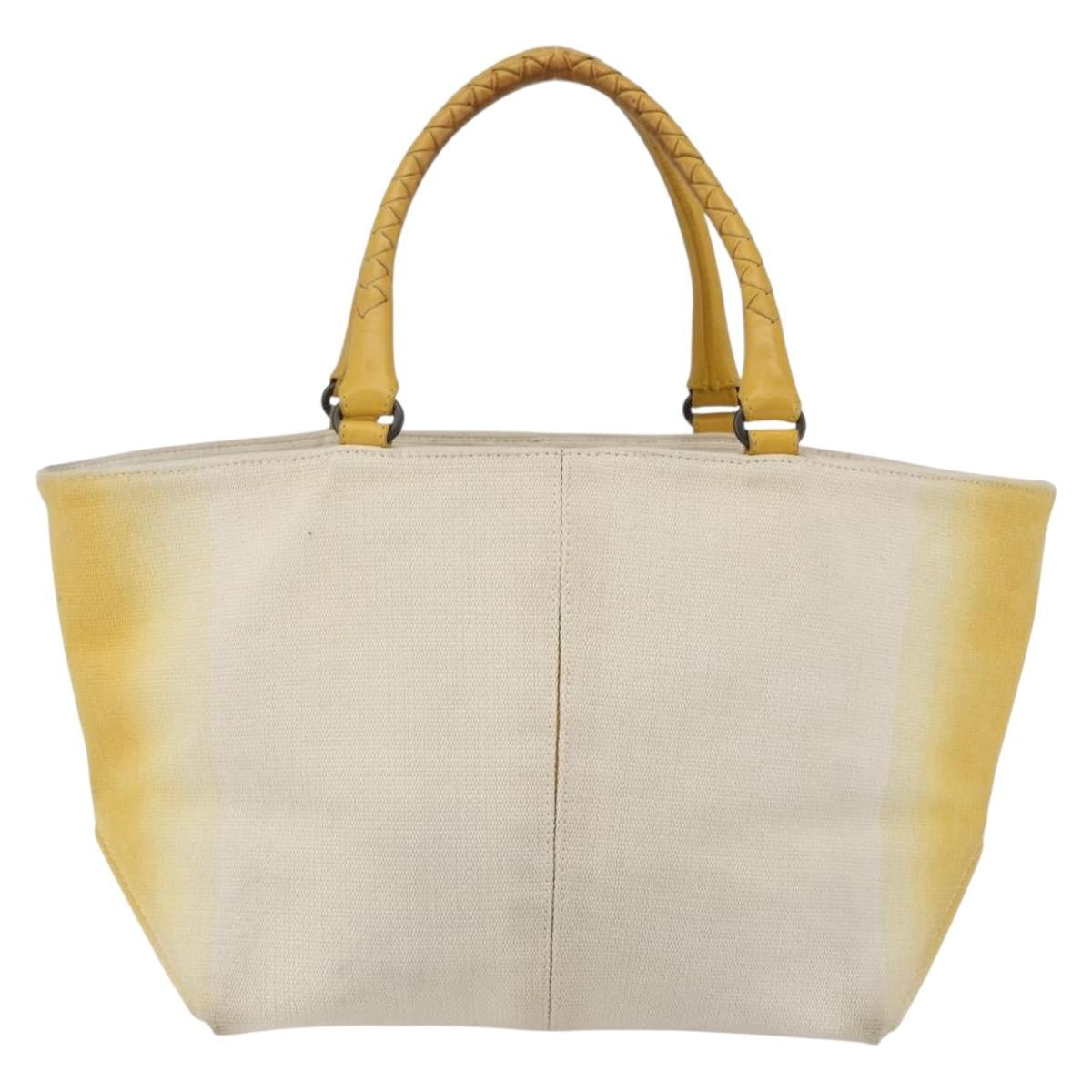 Bottega Veneta Braided Handle Open Canvas With Leather Yellow Canvas Bag (Pre-Owned)