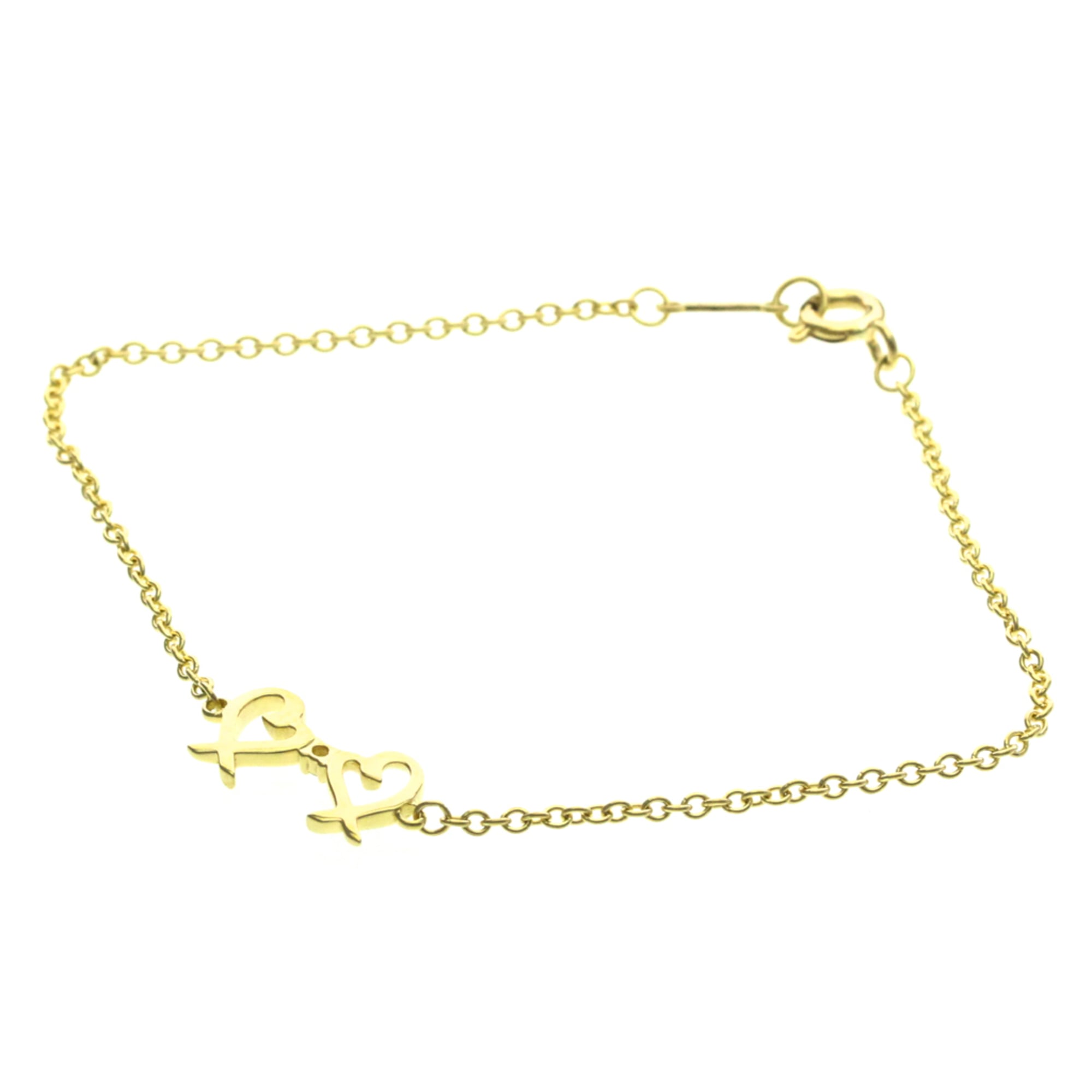 Tiffany & Co. Paloma Picasso Double Loving Heart 18K Yellow Gold And Diamond Gold Yellow_Gold Bracelet Jewelry (Pre-Owned)