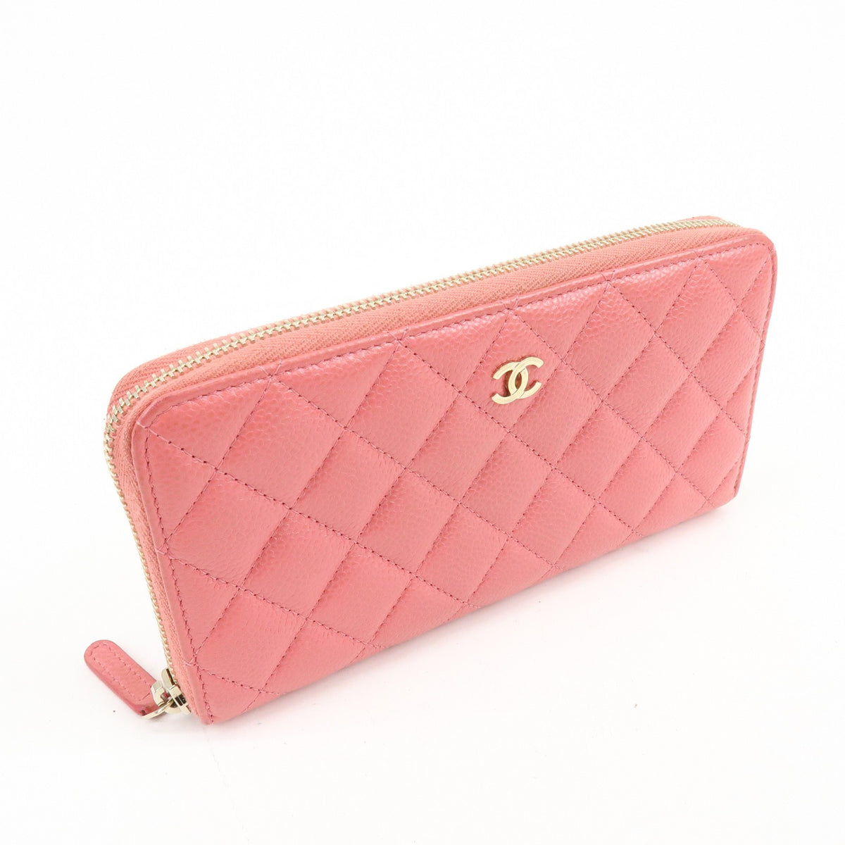 Chanel Zip Around Organizer Quilted Caviar Pink Leather Wallets Accessory (Pre-Owned)