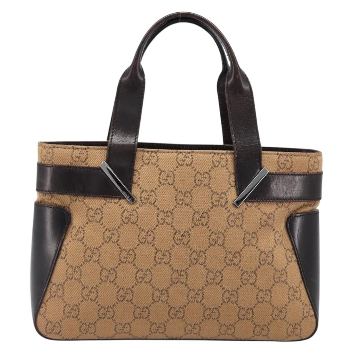 Gucci Open Tote Gg Canvas And Leather Beige Canvas Handbag (Pre-Owned)