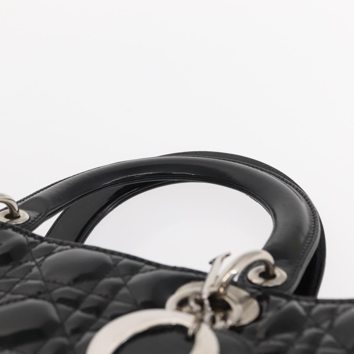 Christian Dior Lady Dior Cannage Stitch Patent Black Patent_Leather Handbag (Pre-Owned)