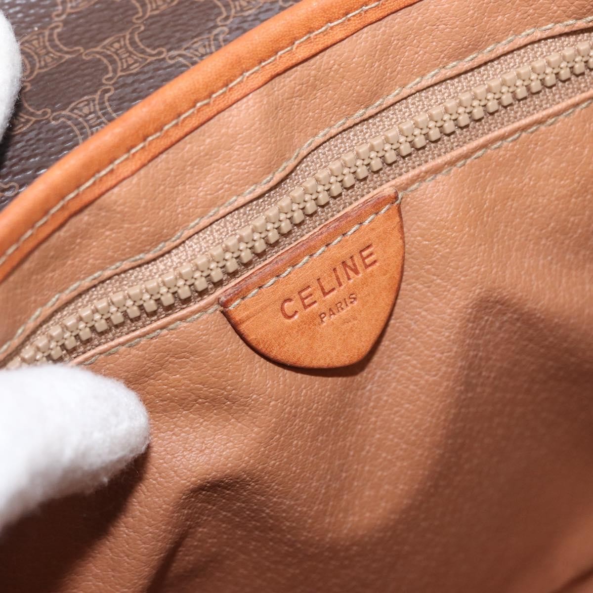 Celine Vintage Macadam Canvas And Leather Brown Canvas Shoulder Bag Bag (Pre-Owned)
