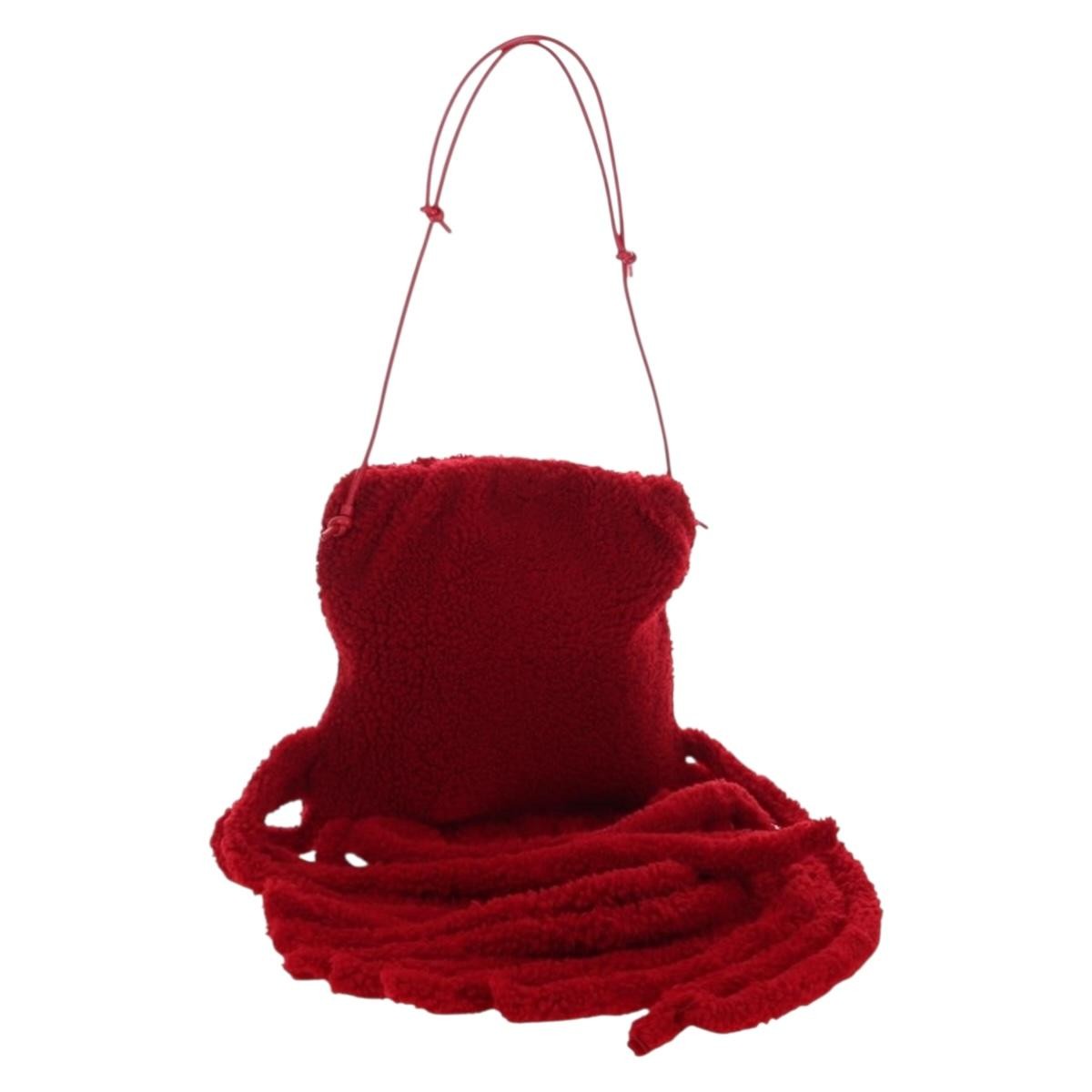 Bottega Veneta The Fringe Leather Red Wool Clutche & Pouche Bag (Pre-Owned)